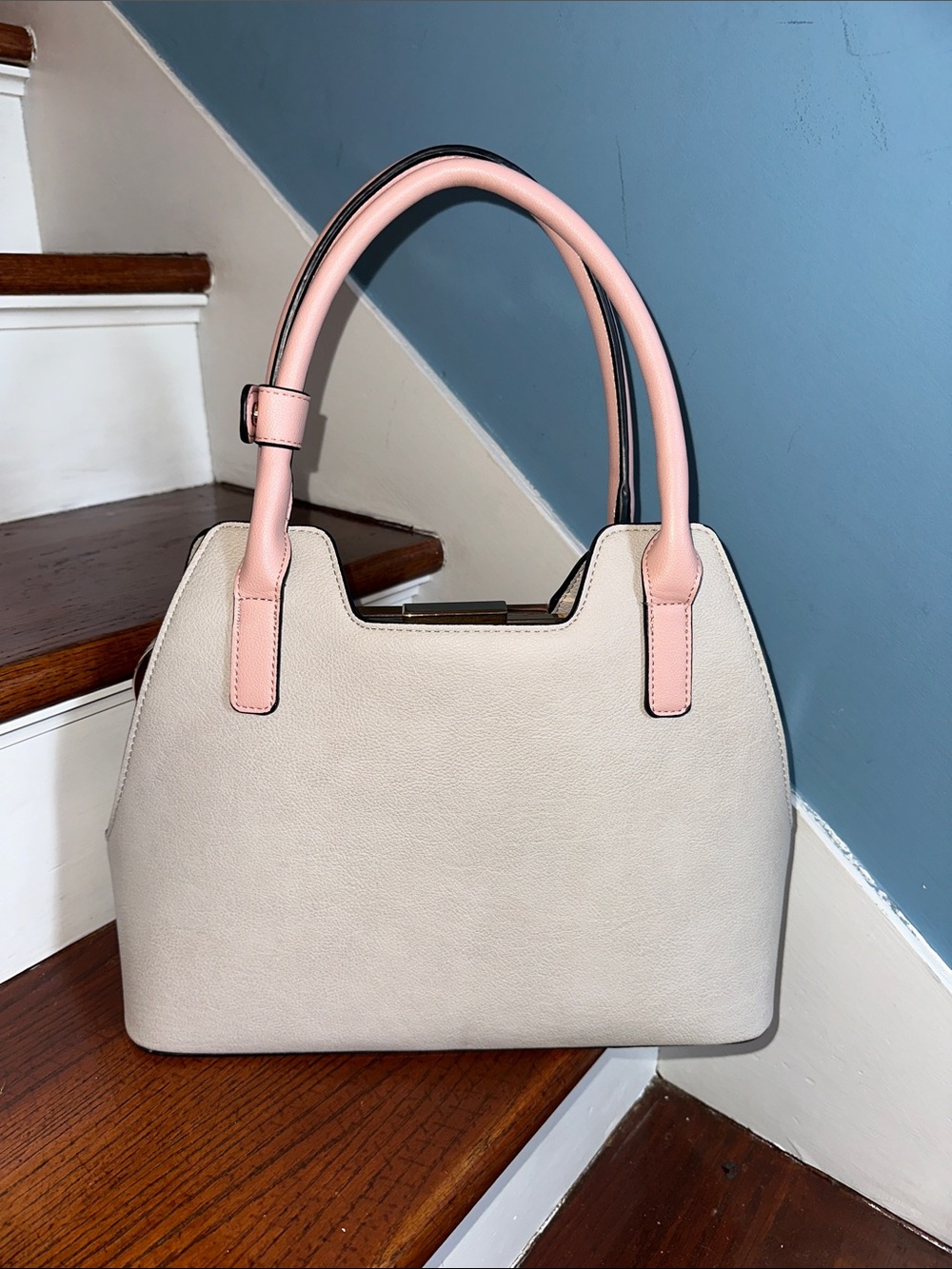 Dune London Structured Neutral Pink & Cream Beige Top-Handle Satchel Purse - Picture 2 of 6